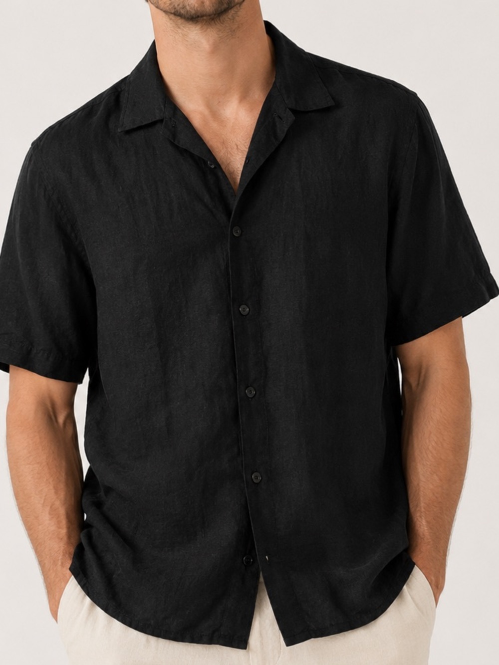Murano Baird McNutt Black 100% Linen Button Front Shirt Men’s XL